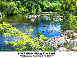 Black River Along the Bank (Water Color Painting) 7x10